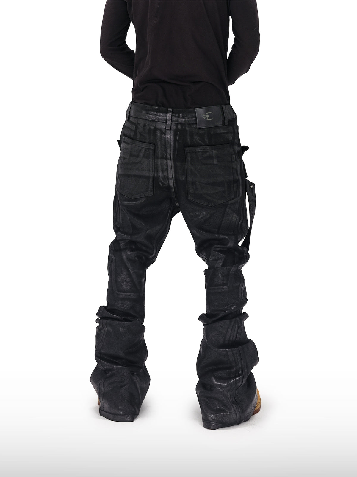Gecoate jeans met bandjes en wijde pijpen