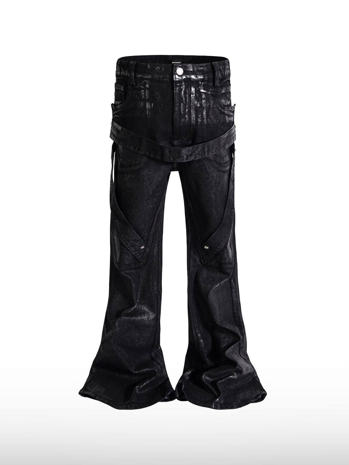 Gecoate jeans met bandjes en wijde pijpen