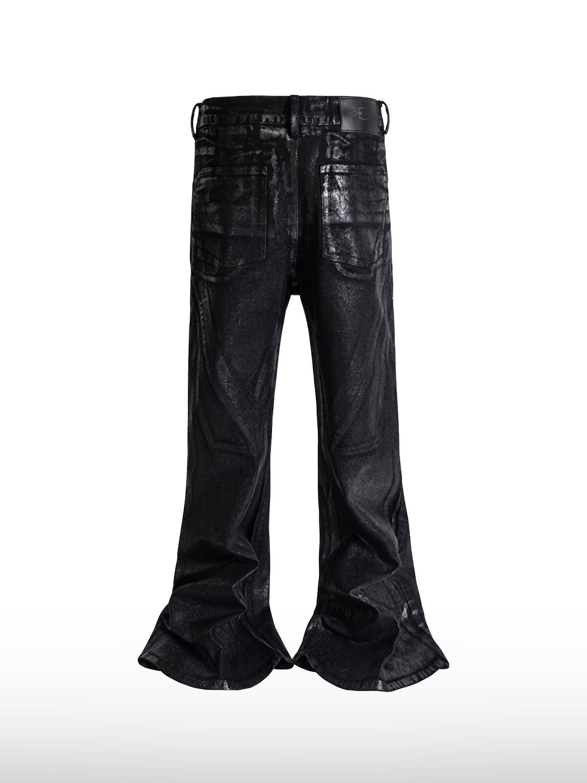 Gecoate jeans met bandjes en wijde pijpen