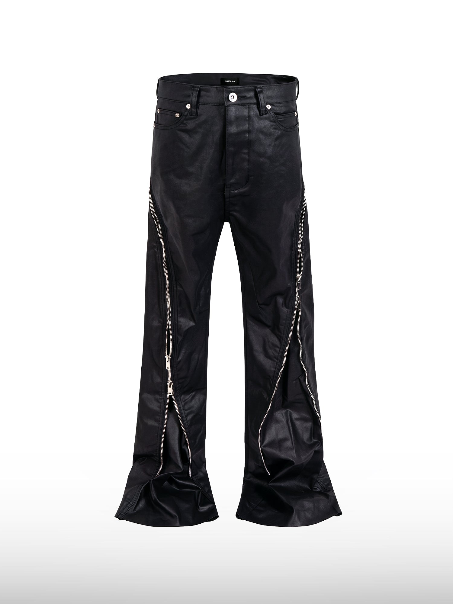 Beschichtete Reißverschluss-Straight Jeans