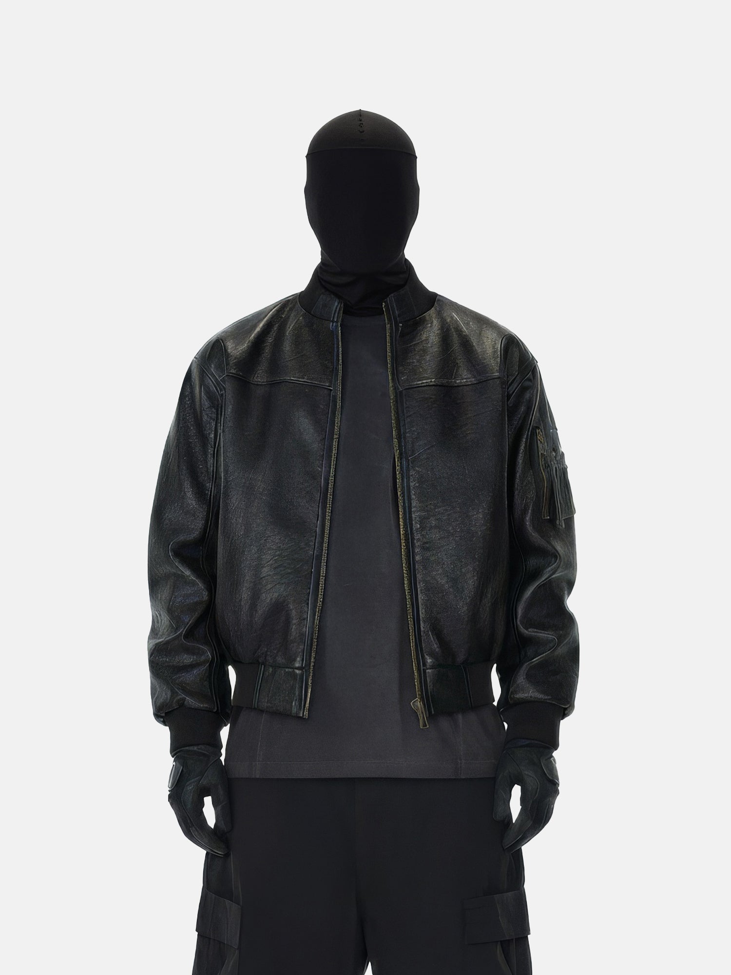 Bomberjacke aus knitterfreiem Leder im Motorradstil