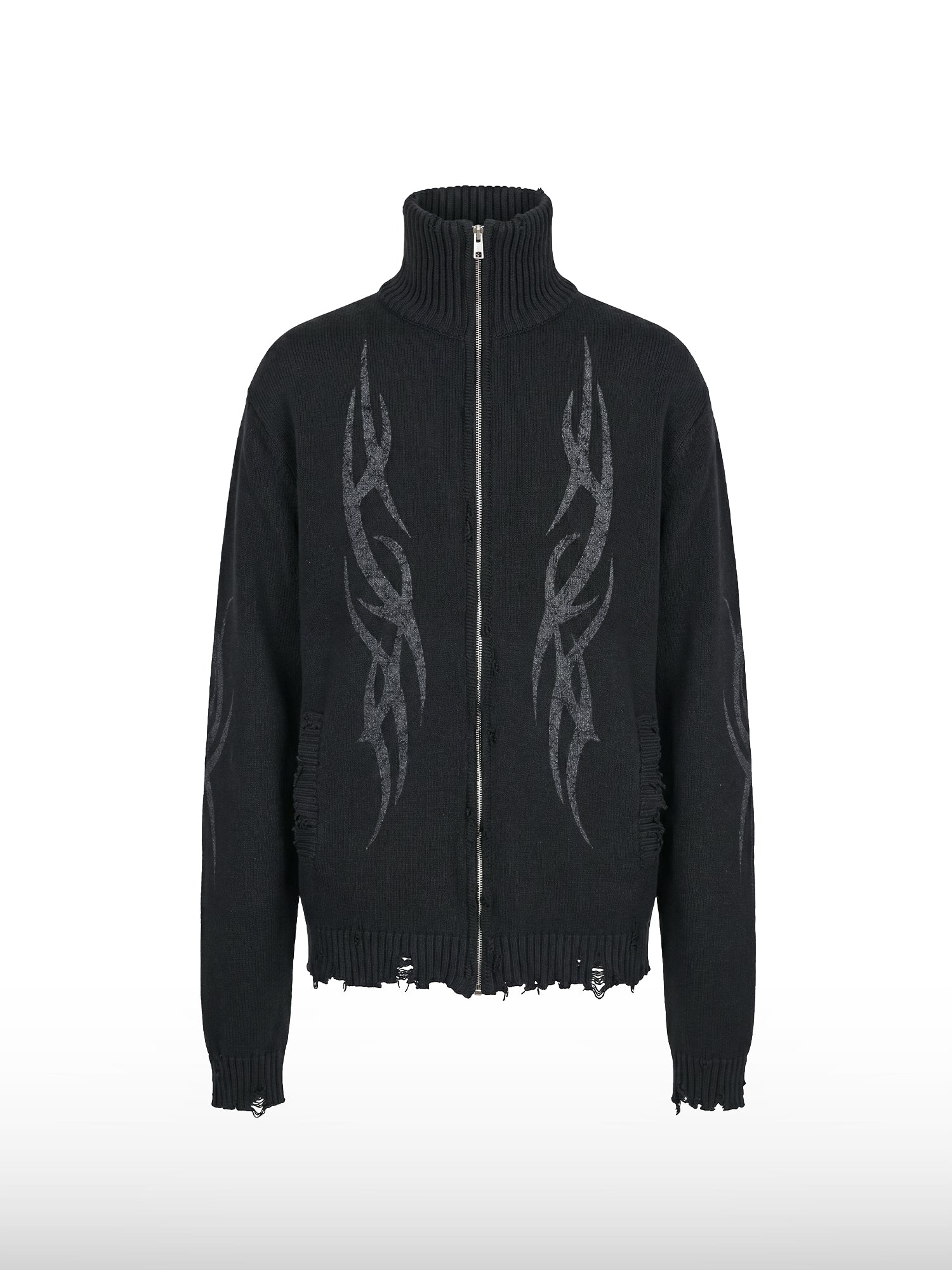 Distressed Tribal Zip-Pullover