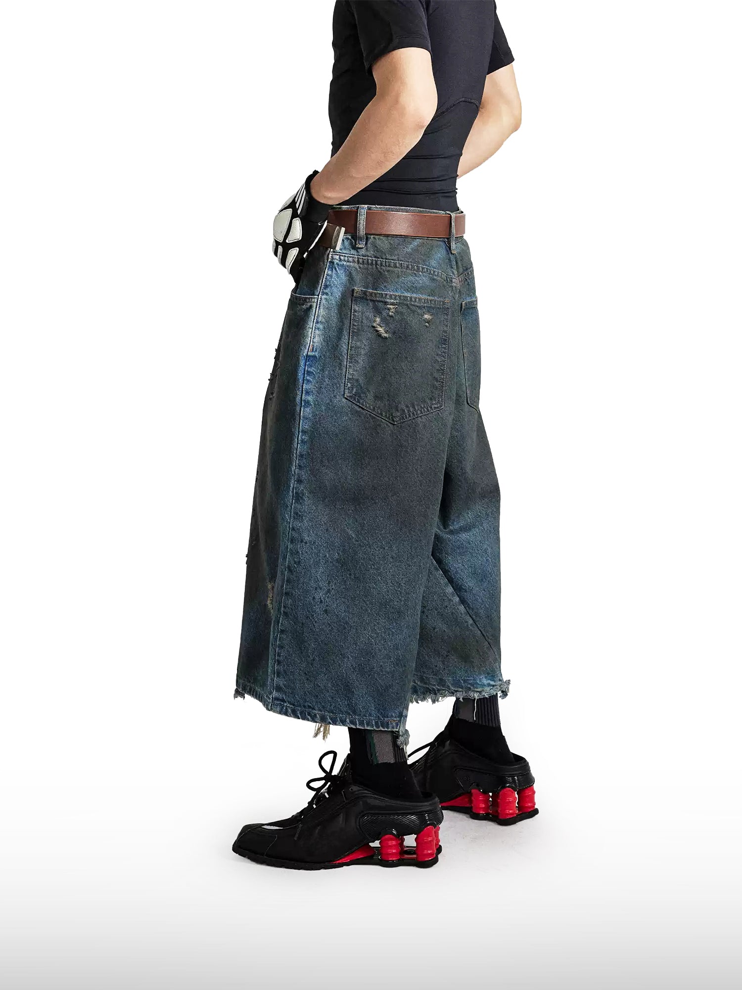 Distressed Wide-Leg Jeans-Shorts