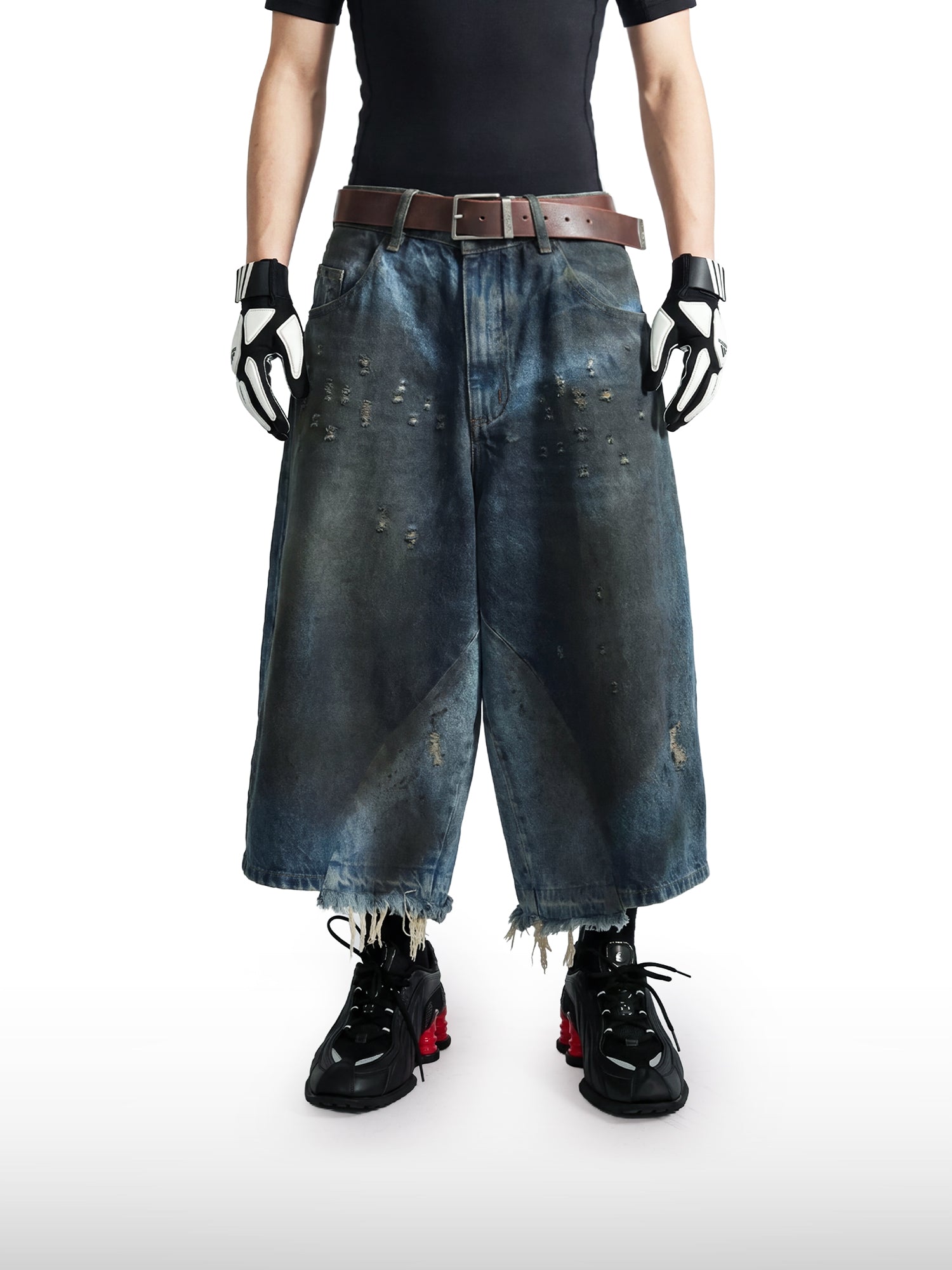 Distressed Wide-Leg Jeans-Shorts
