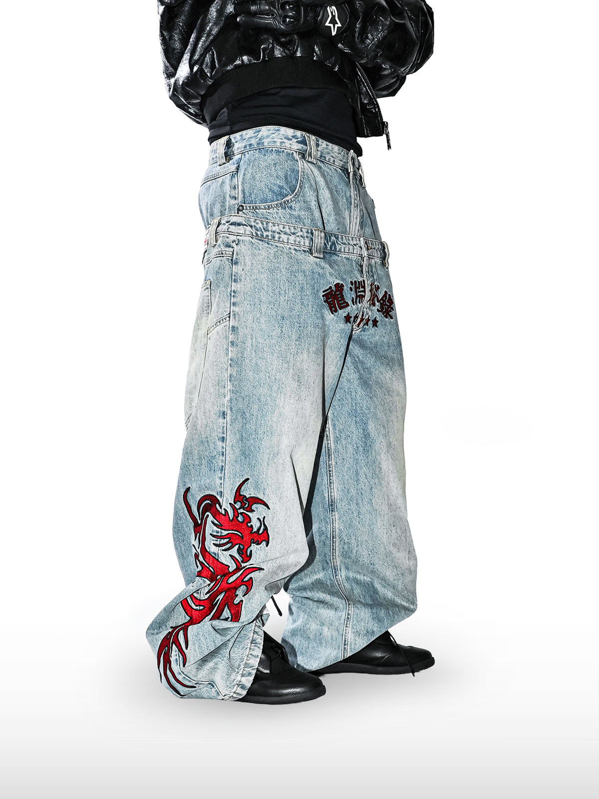 Dragon Shadow Double-Waist Jeans
