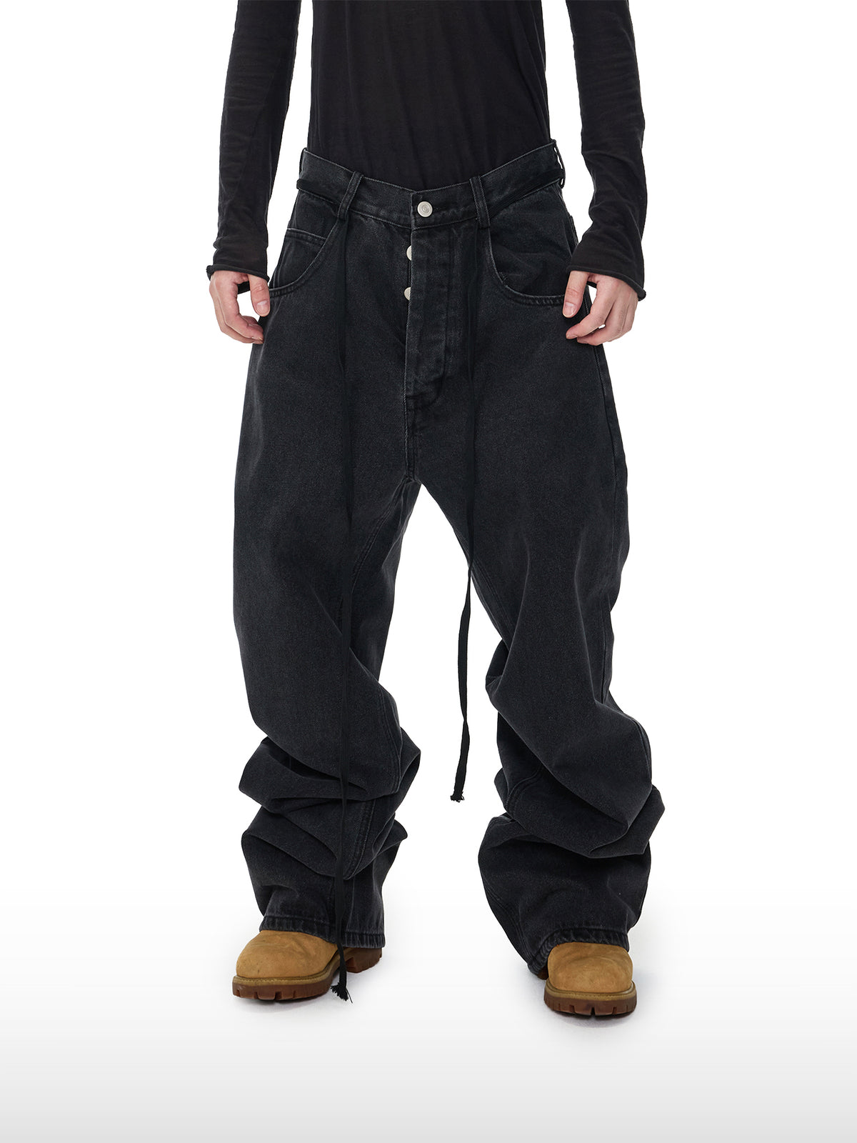 Drapierte schwarze Jeans