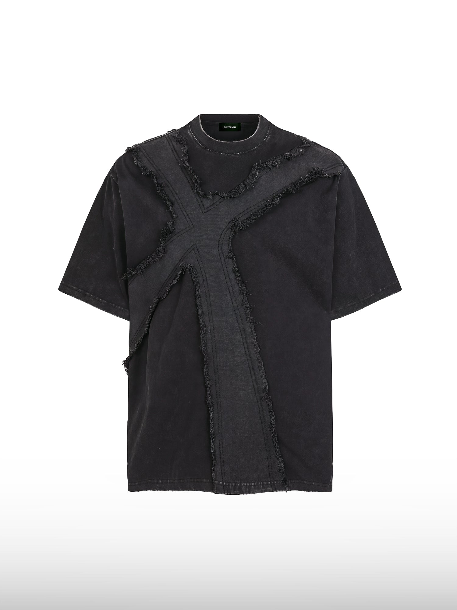 Ausgefranstes T-Shirt mit Kreuz-Print und Waschung