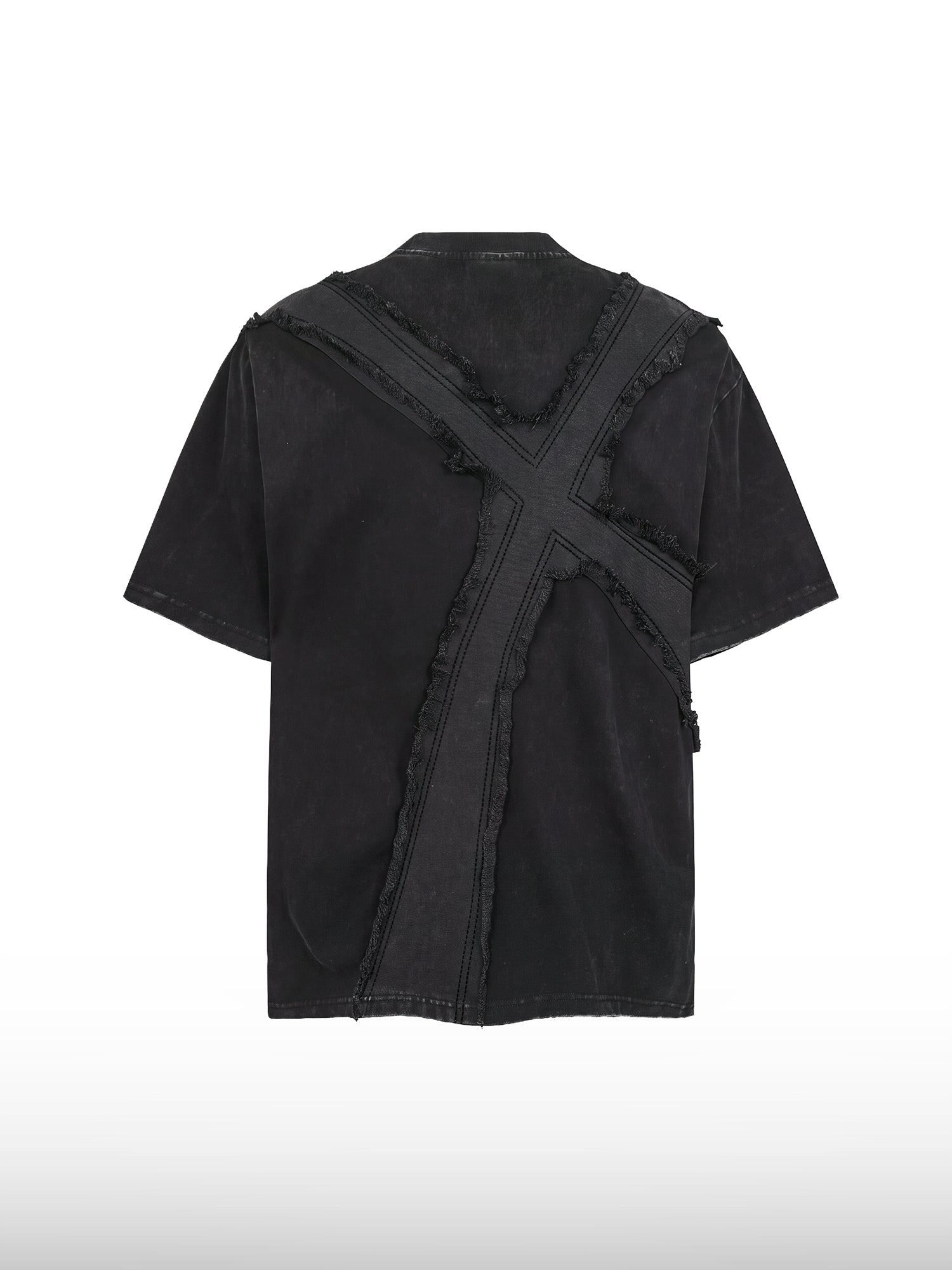 Ausgefranstes T-Shirt mit Kreuz-Print und Waschung