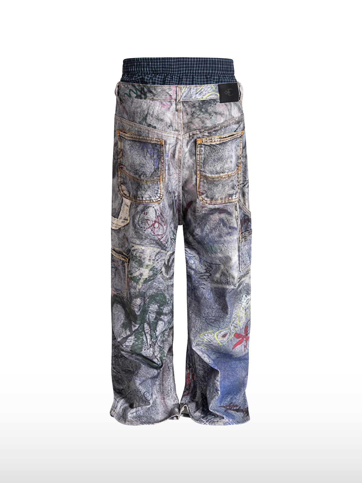 Graffiti-jeans met gelaagde tailleband