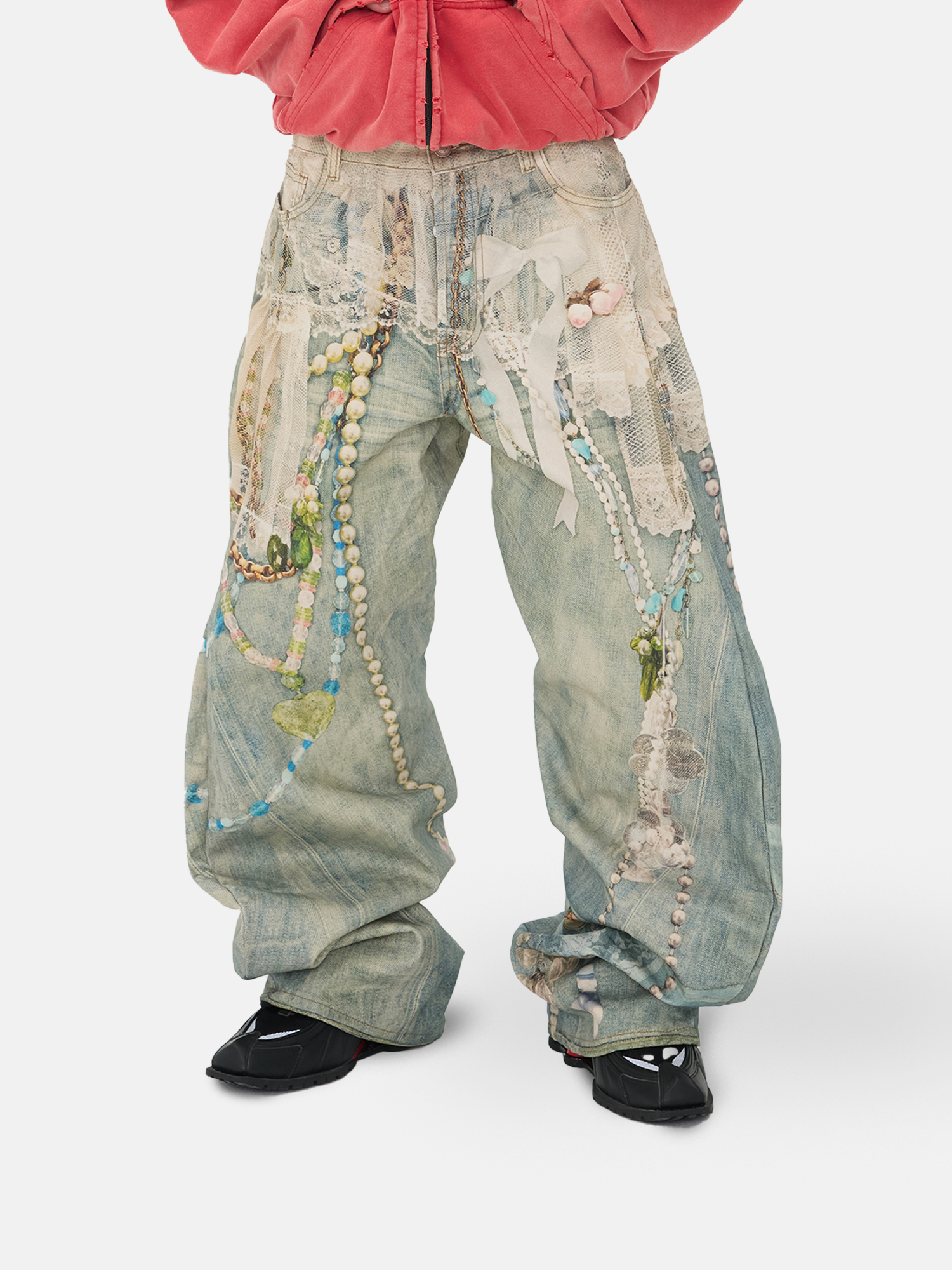 Weit geschnittene Hose mit Perlenmuster