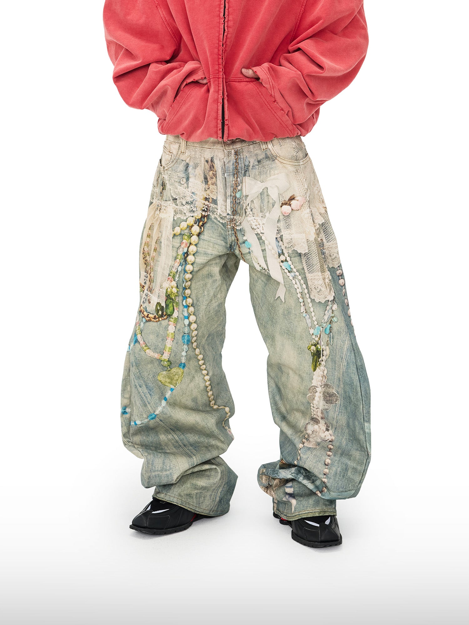 Pearl Print Wide-Leg Pants