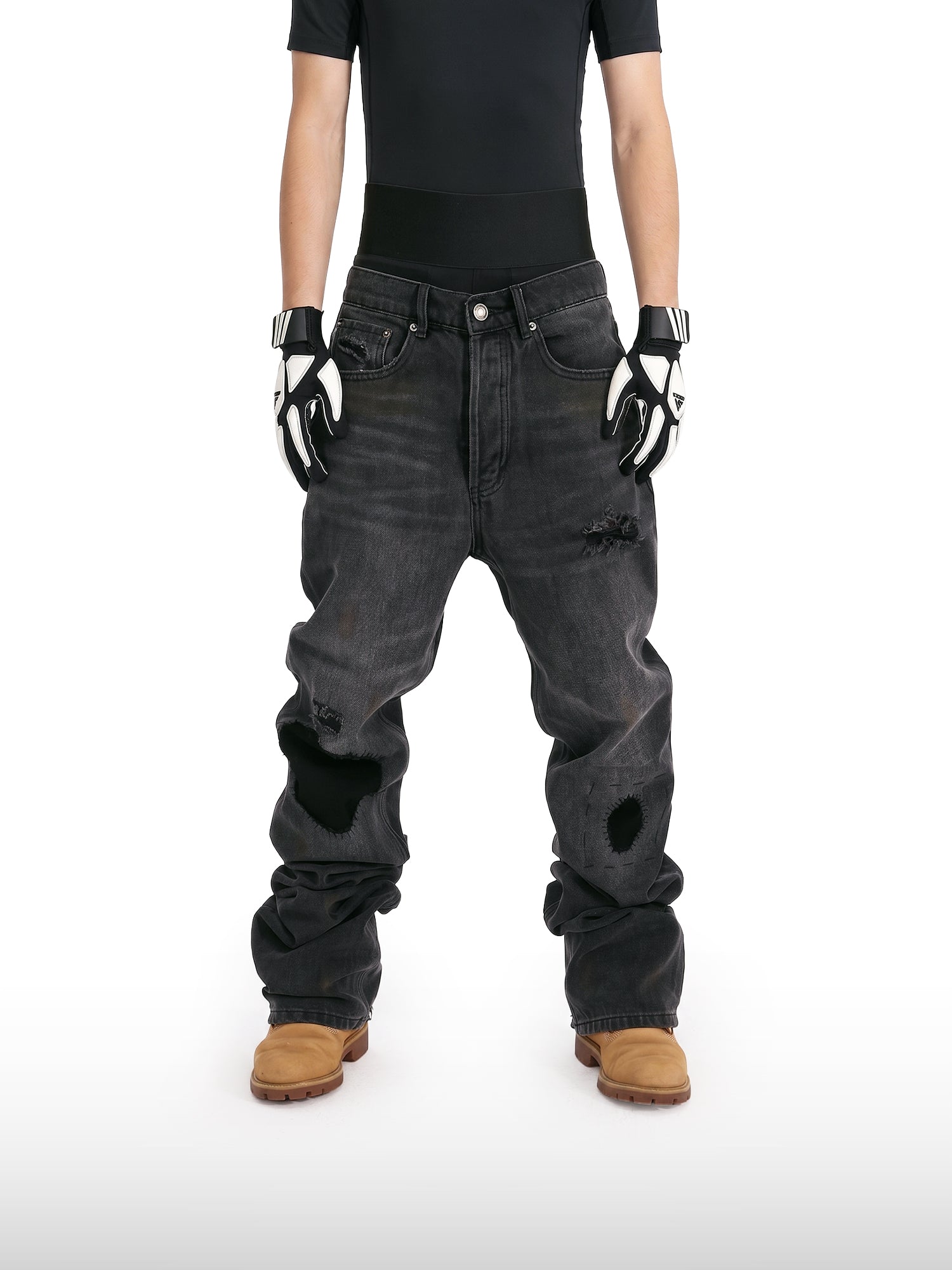 Rebel Straight Fit Jeans mit Destroyed-Effekten