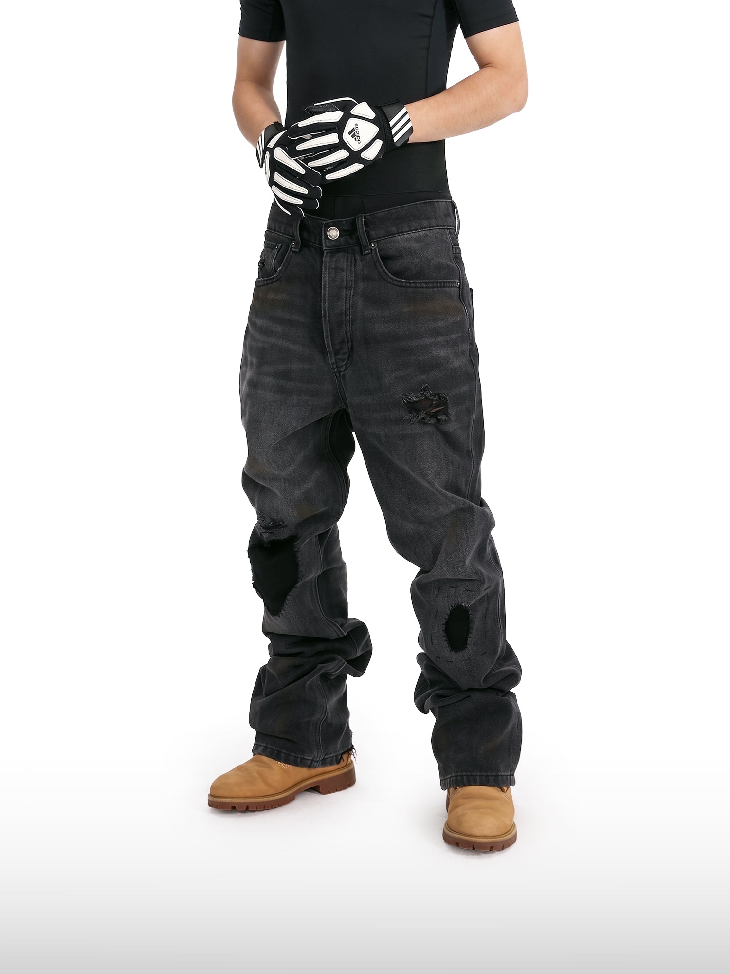 Rebel Straight Fit Jeans mit Destroyed-Effekten