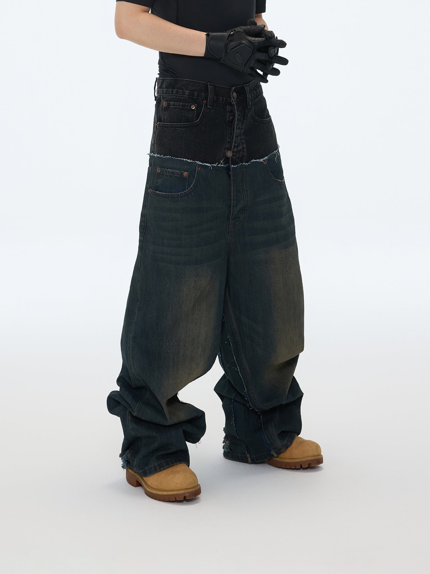 Two-Tone Wide Jeans
