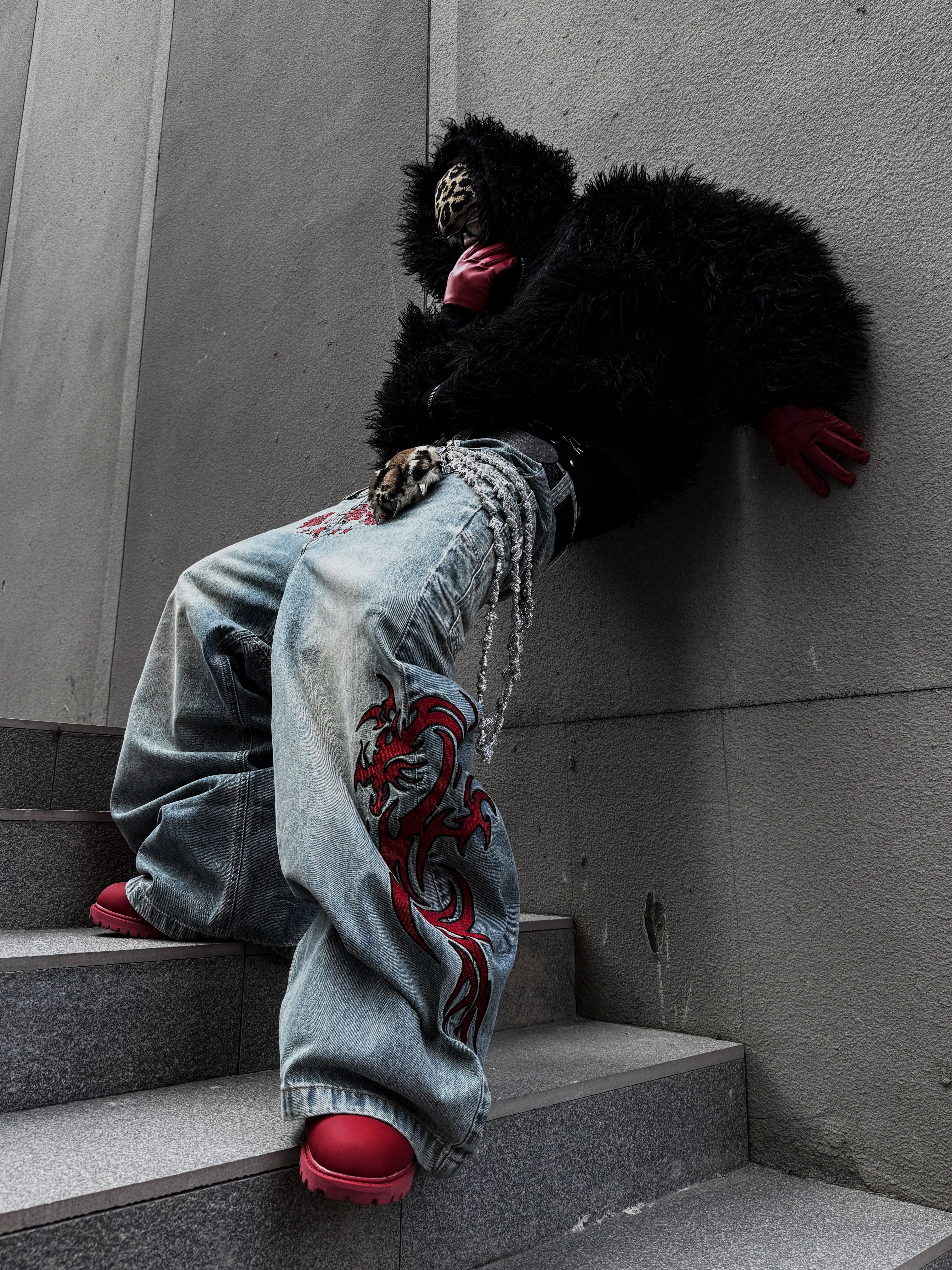 Dragon Shadow Double-Waist Jeans