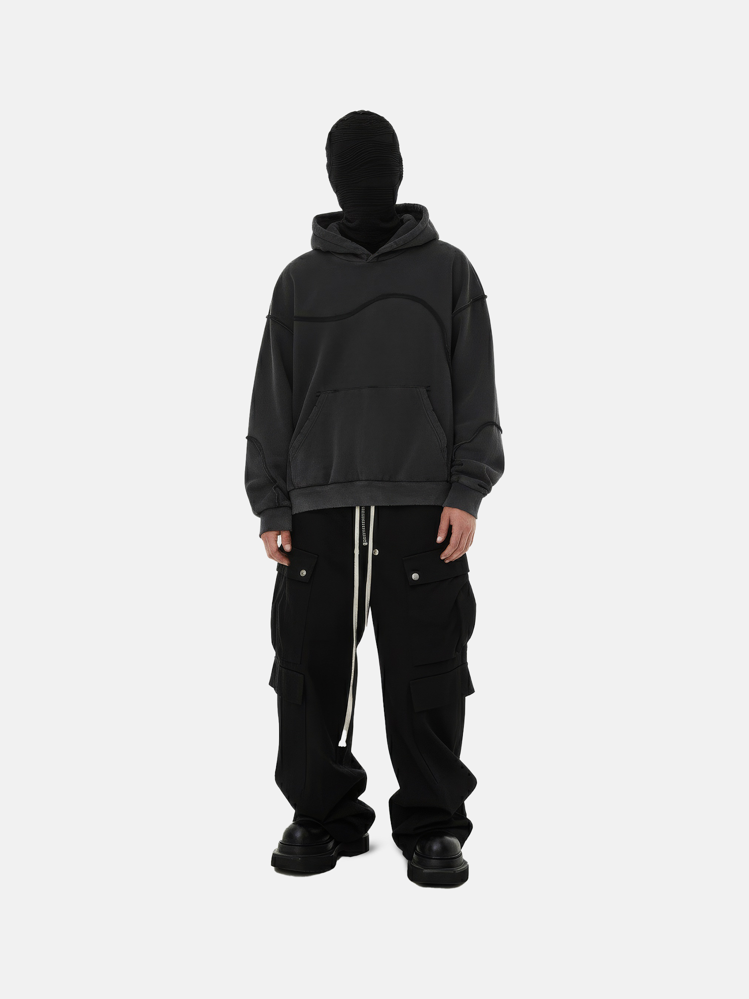 Black Wave Seam Hoodie