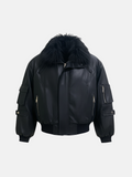 Schwarze Jacke mit Pelzkragen