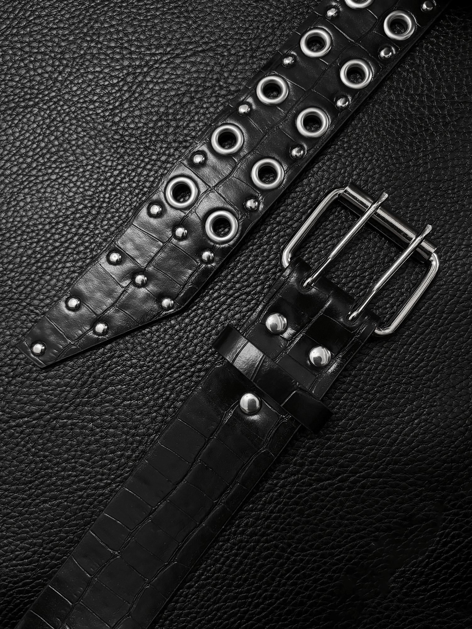 Black Stud Grommet Belt