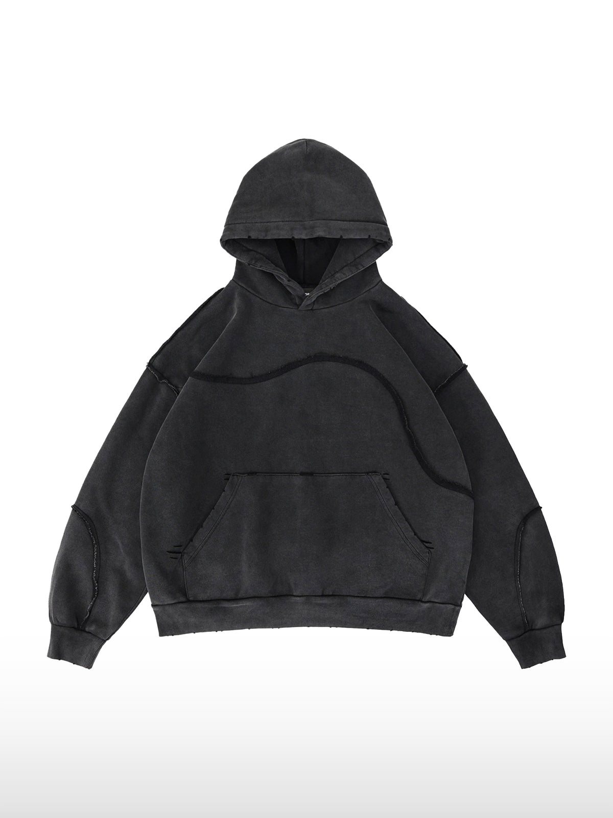 Zwarte hoodie met golvende naden