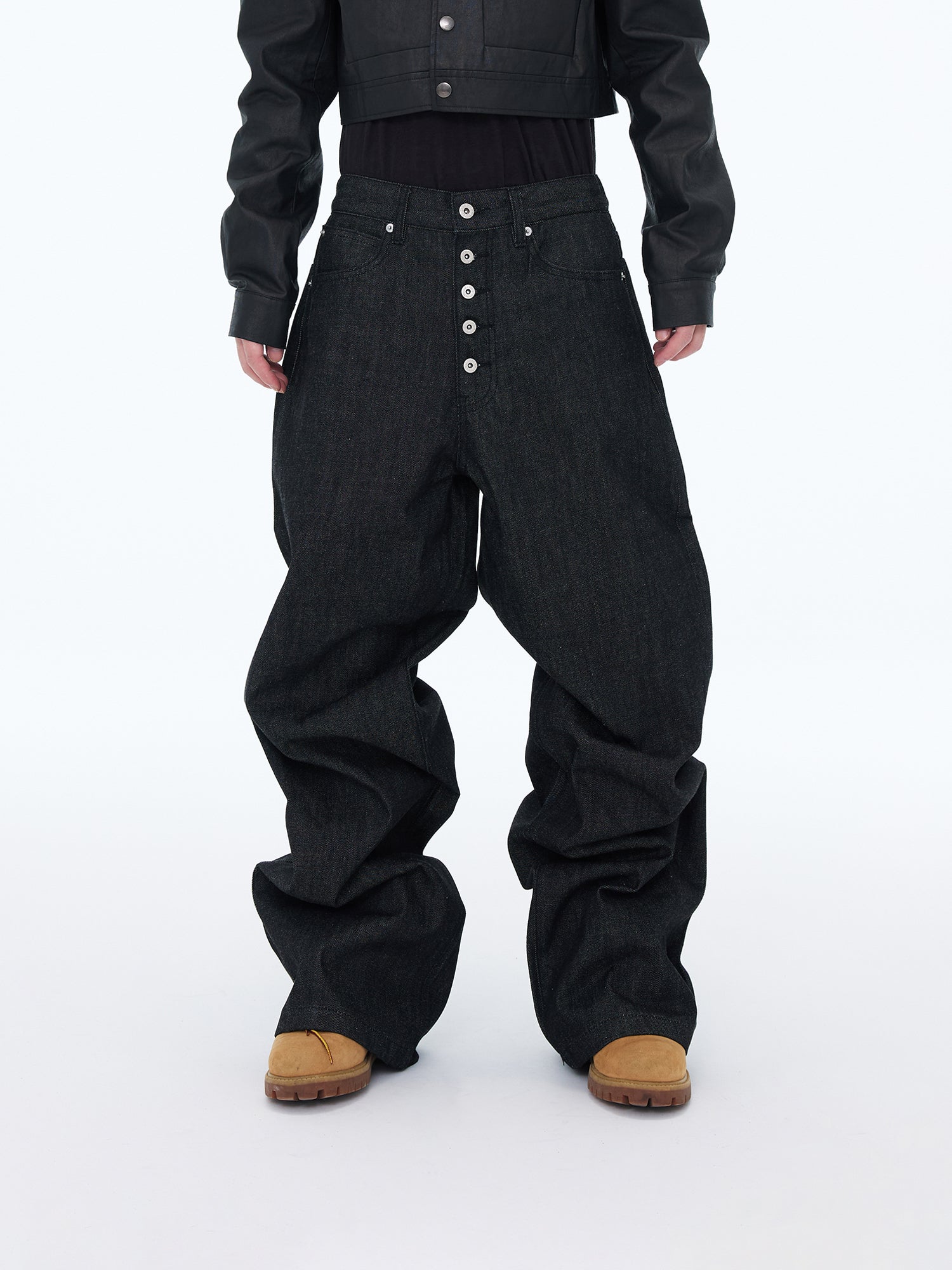 Button-Fly Wide Jeans