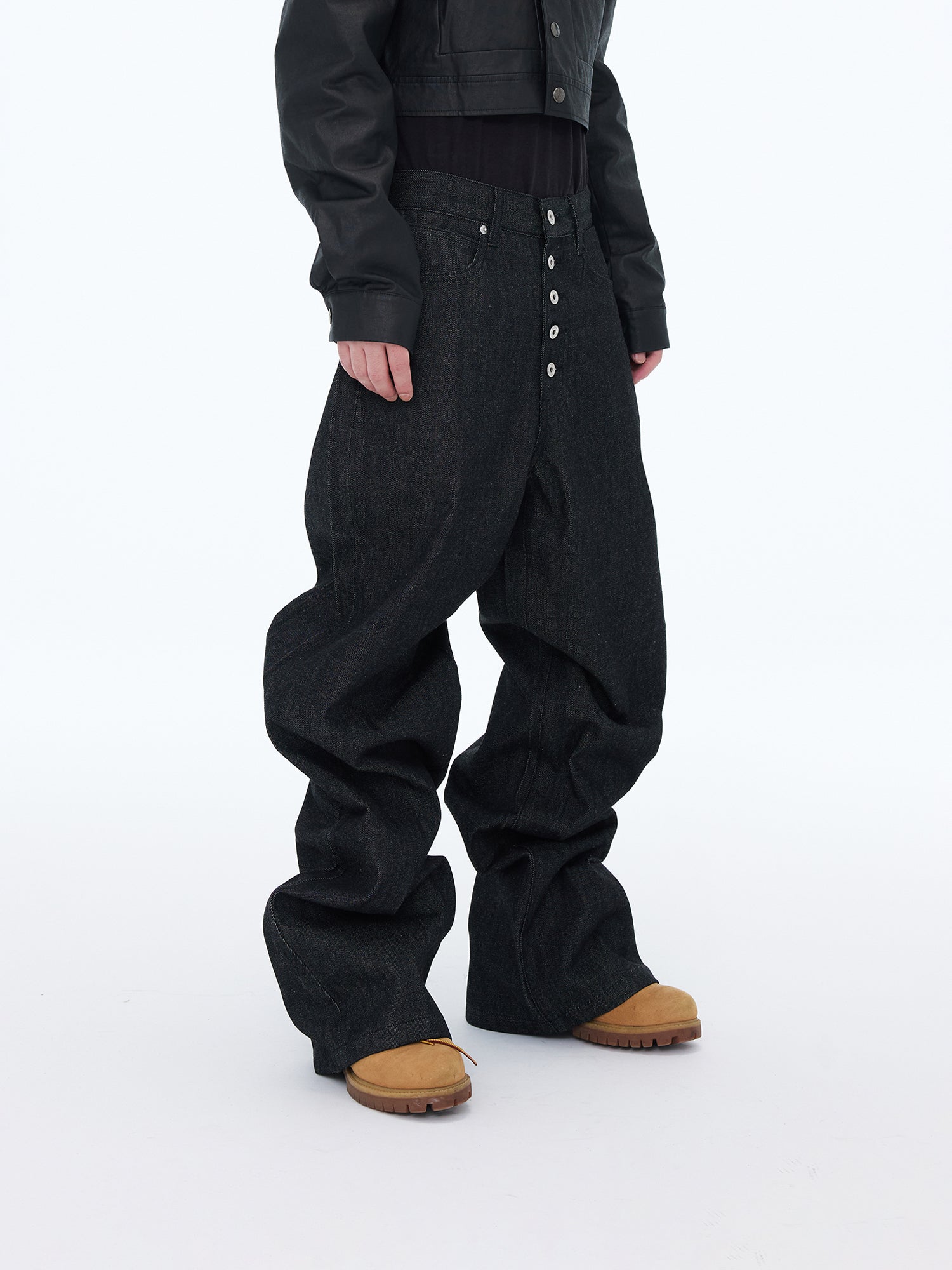 Button-Fly Wide Jeans