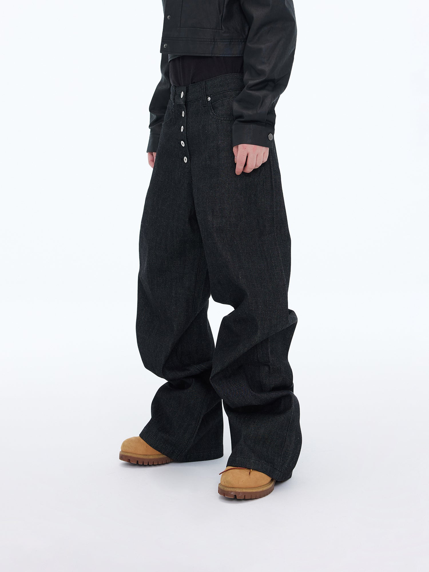 Button-Fly Wide Jeans