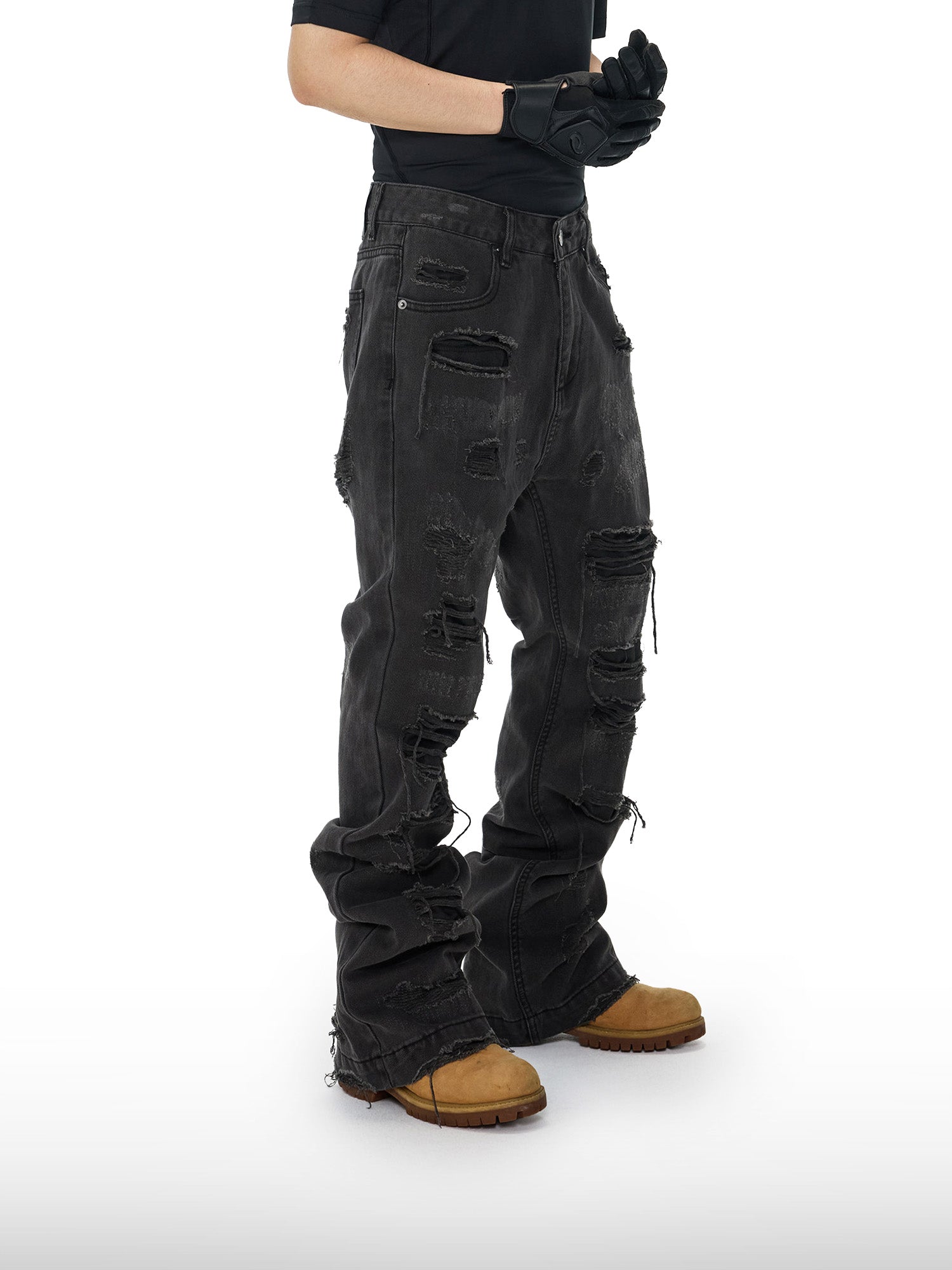 Dunkelgraue Jeans mit Rissen