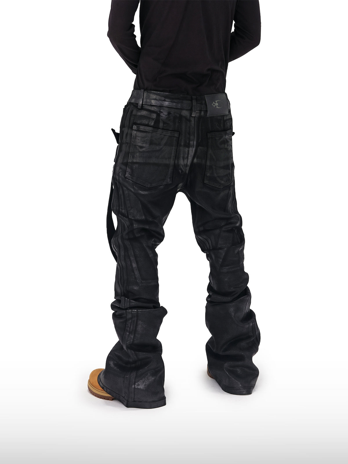 Gecoate jeans met bandjes en wijde pijpen
