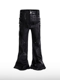 Gecoate jeans met bandjes en wijde pijpen