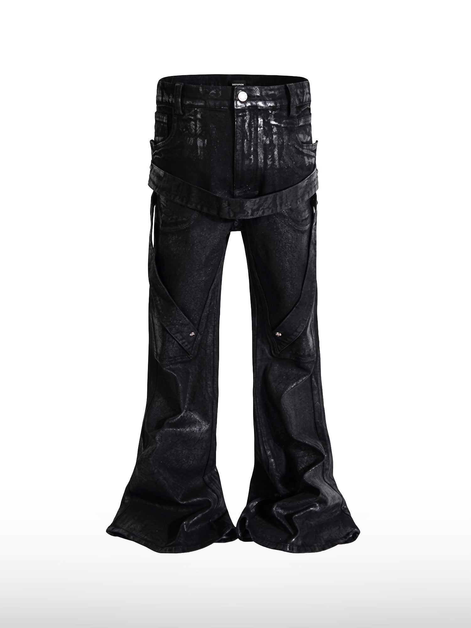 Gecoate jeans met bandjes en wijde pijpen