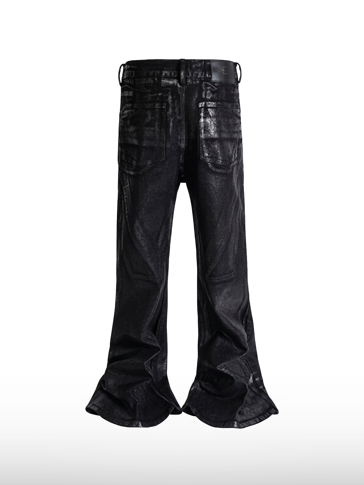 Gecoate jeans met bandjes en wijde pijpen