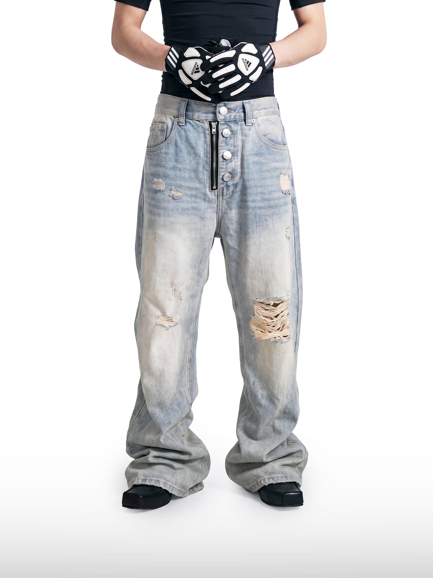 Distressed Micro-Flare Jeans
