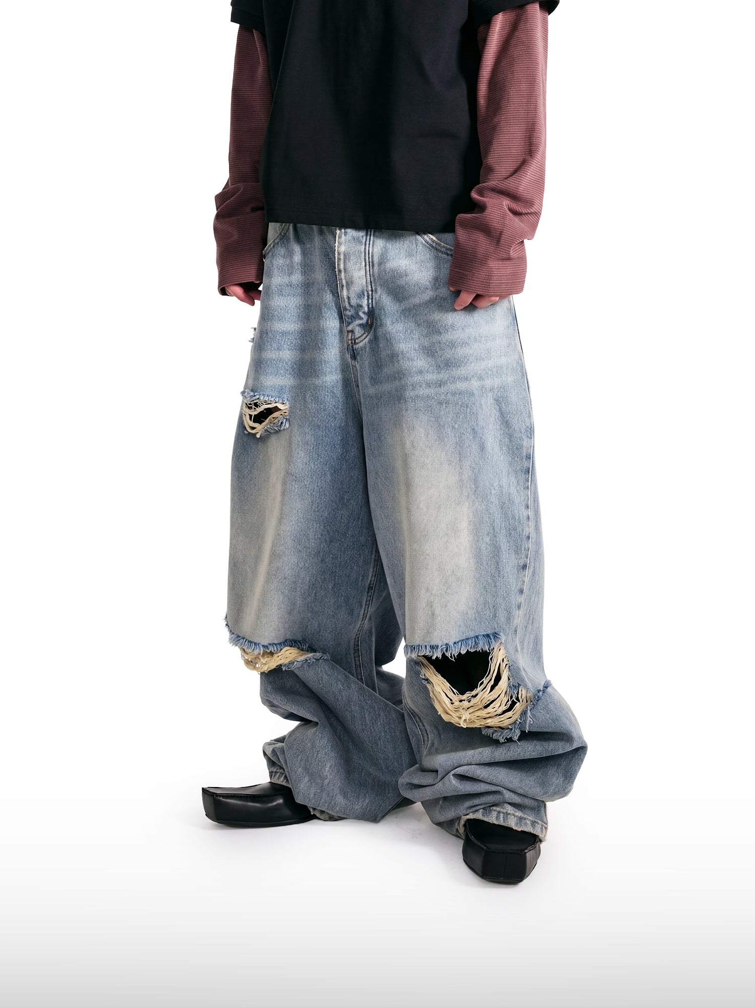 Distressed Straight-Leg Jeans