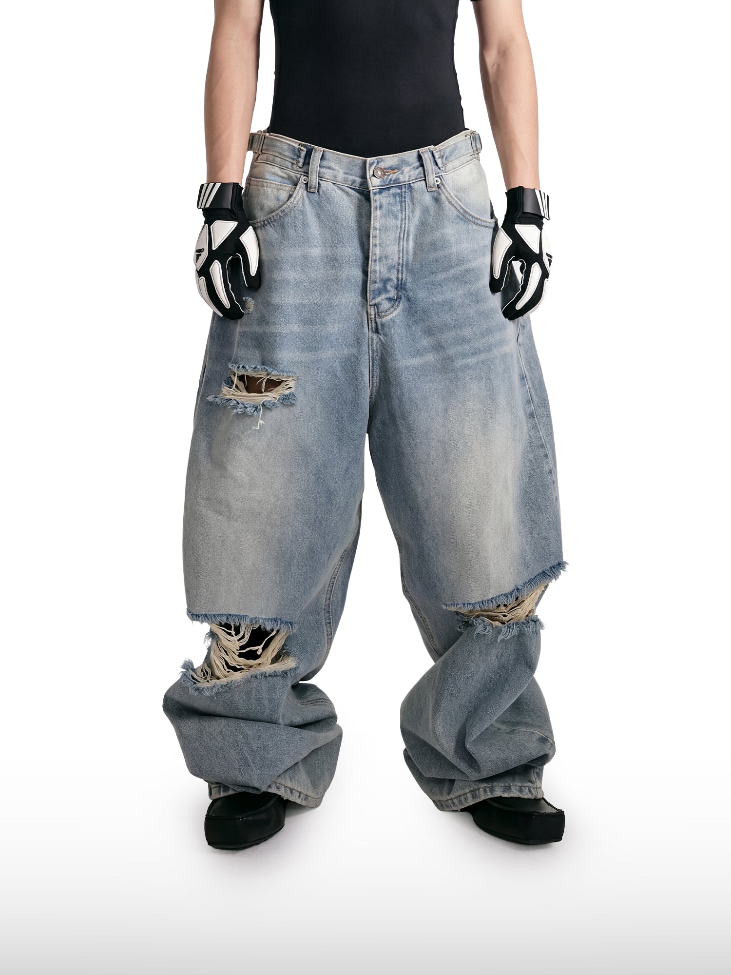 Distressed Straight-Leg Jeans