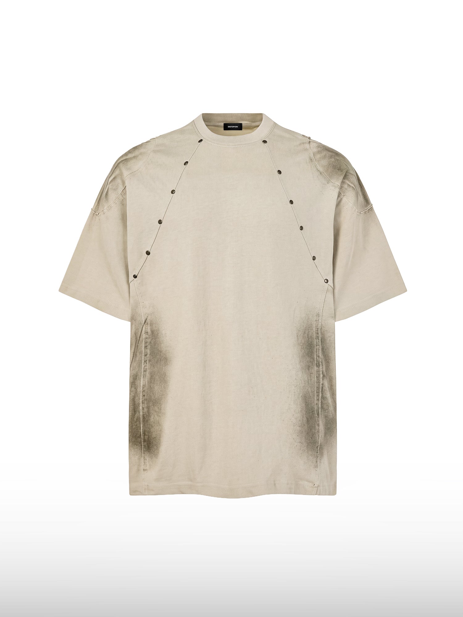 Usedwirkendes kastiges T-Shirt mit Nietenbesatz