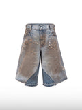 Distressed Wide-Leg Jeans-Shorts