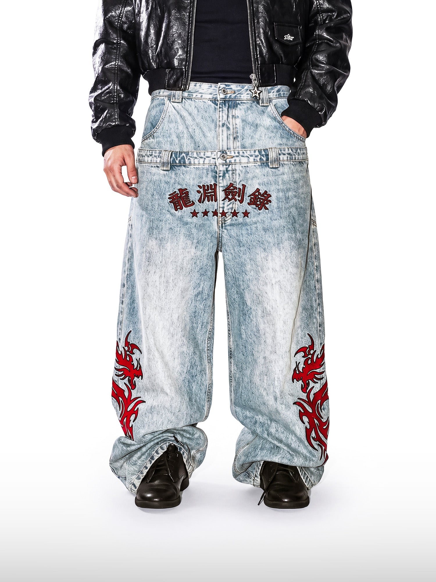 Dragon Shadow Jeans met Dubbele Taille