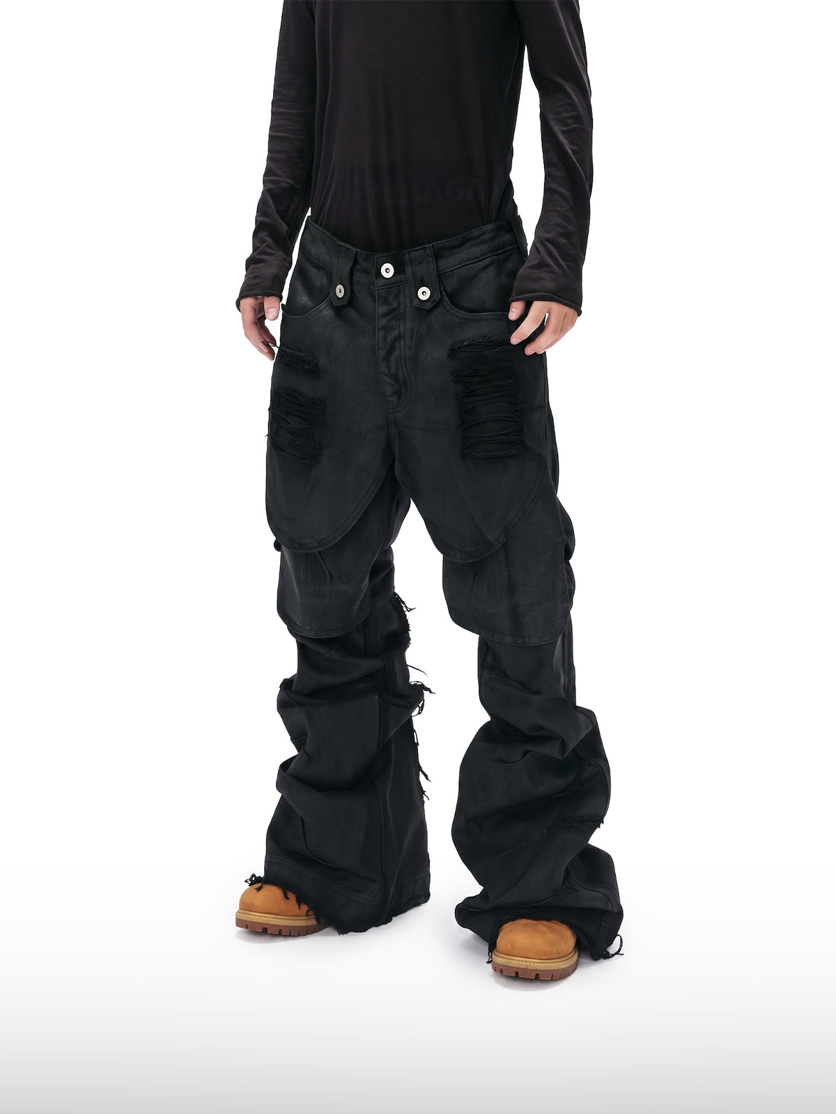 Flap Coated Flared Jeans