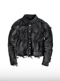 Ausgefranste schwarze Jeansjacke