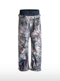 Graffiti-jeans met gelaagde tailleband