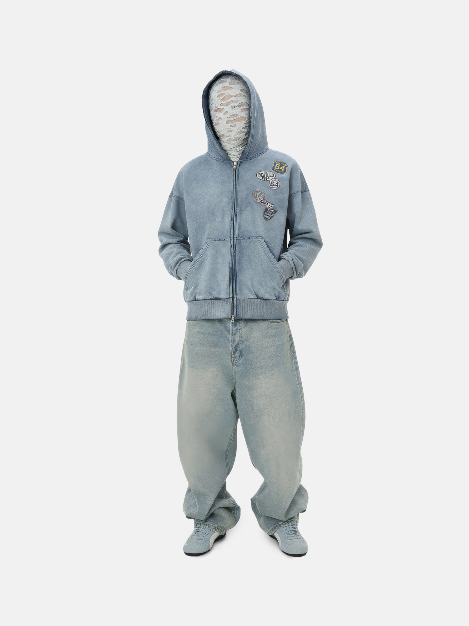 Patched Blue Zip Hoodie