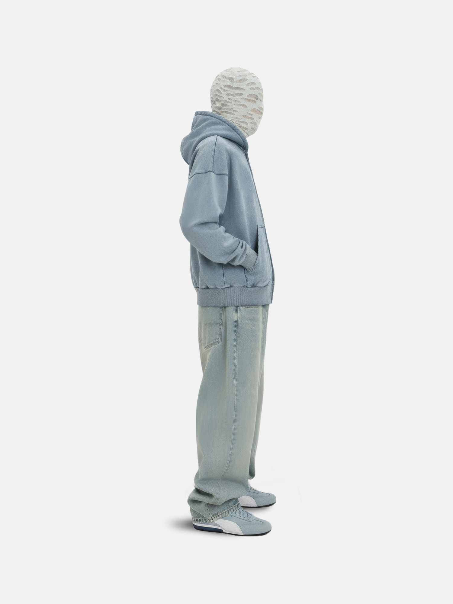Patched Blue Zip Hoodie