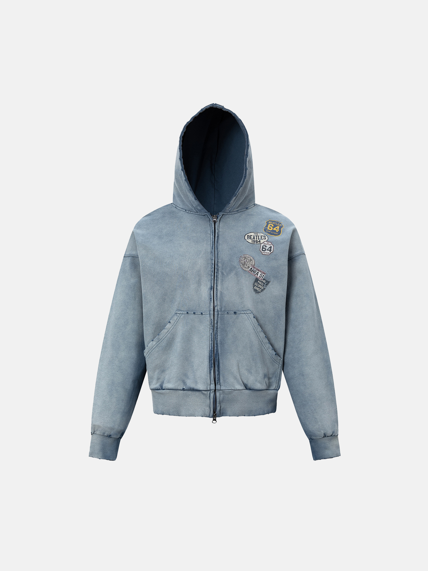 Patched Blue Zip Hoodie