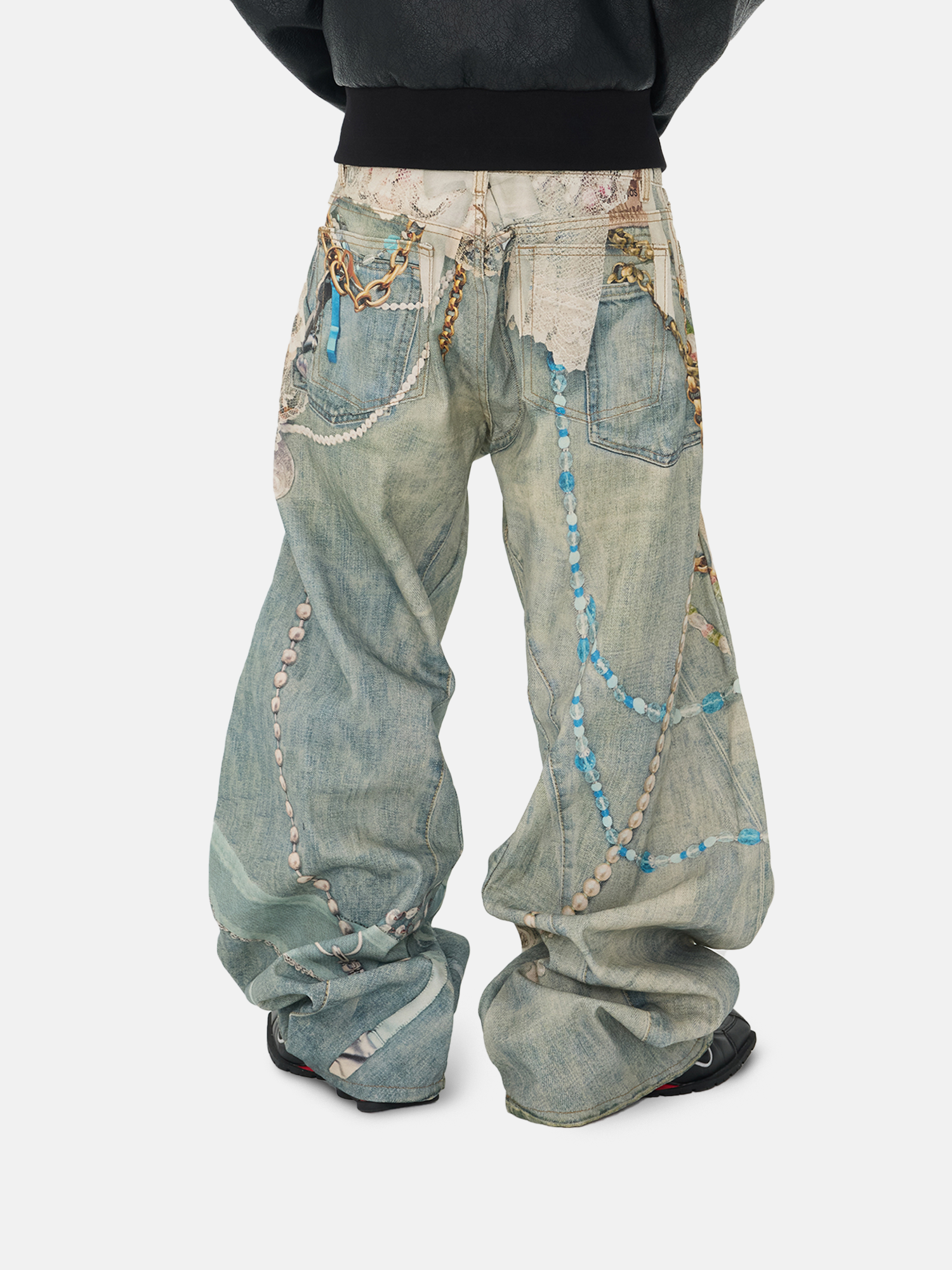 Weit geschnittene Hose mit Perlenmuster