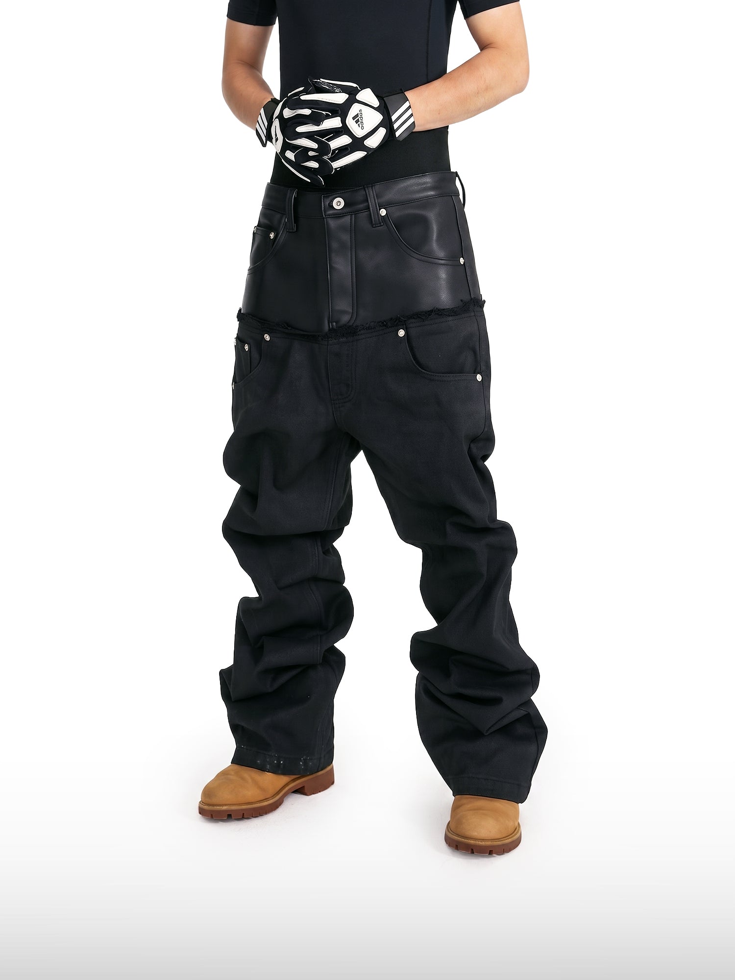 Paneled Coated Straight Jeans