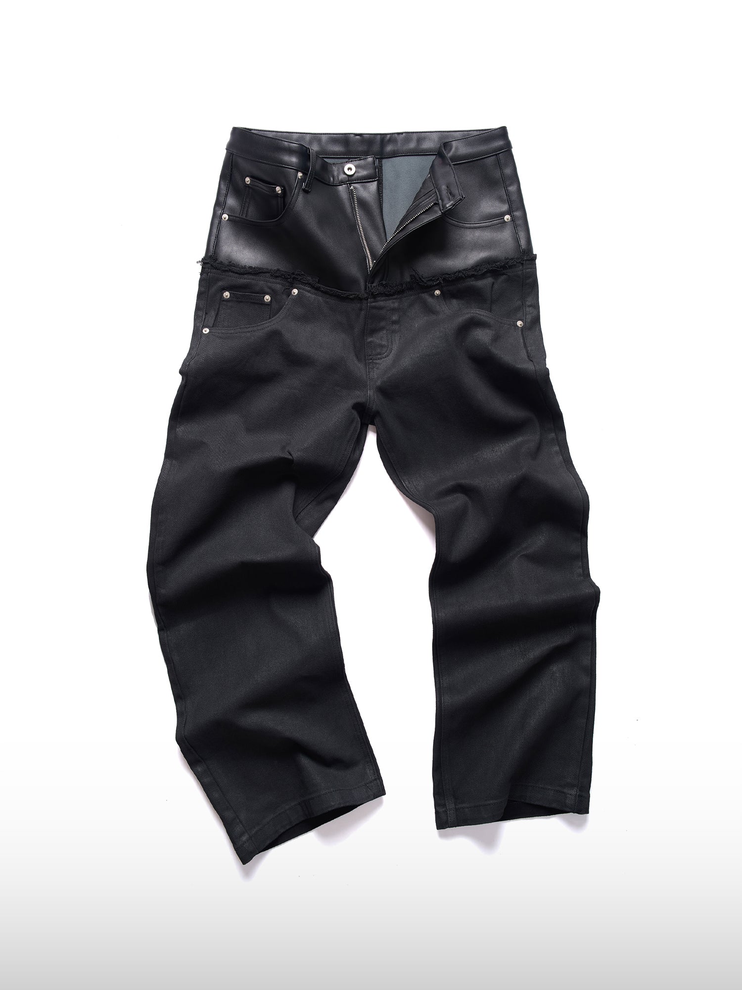 Paneled Coated Straight Jeans