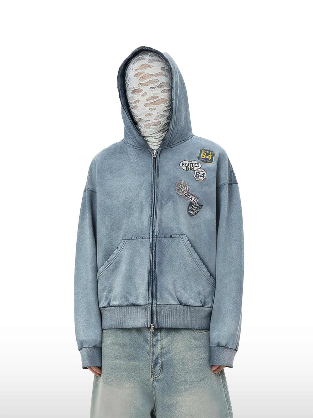 Blauer Kapuzenpullover mit Patch