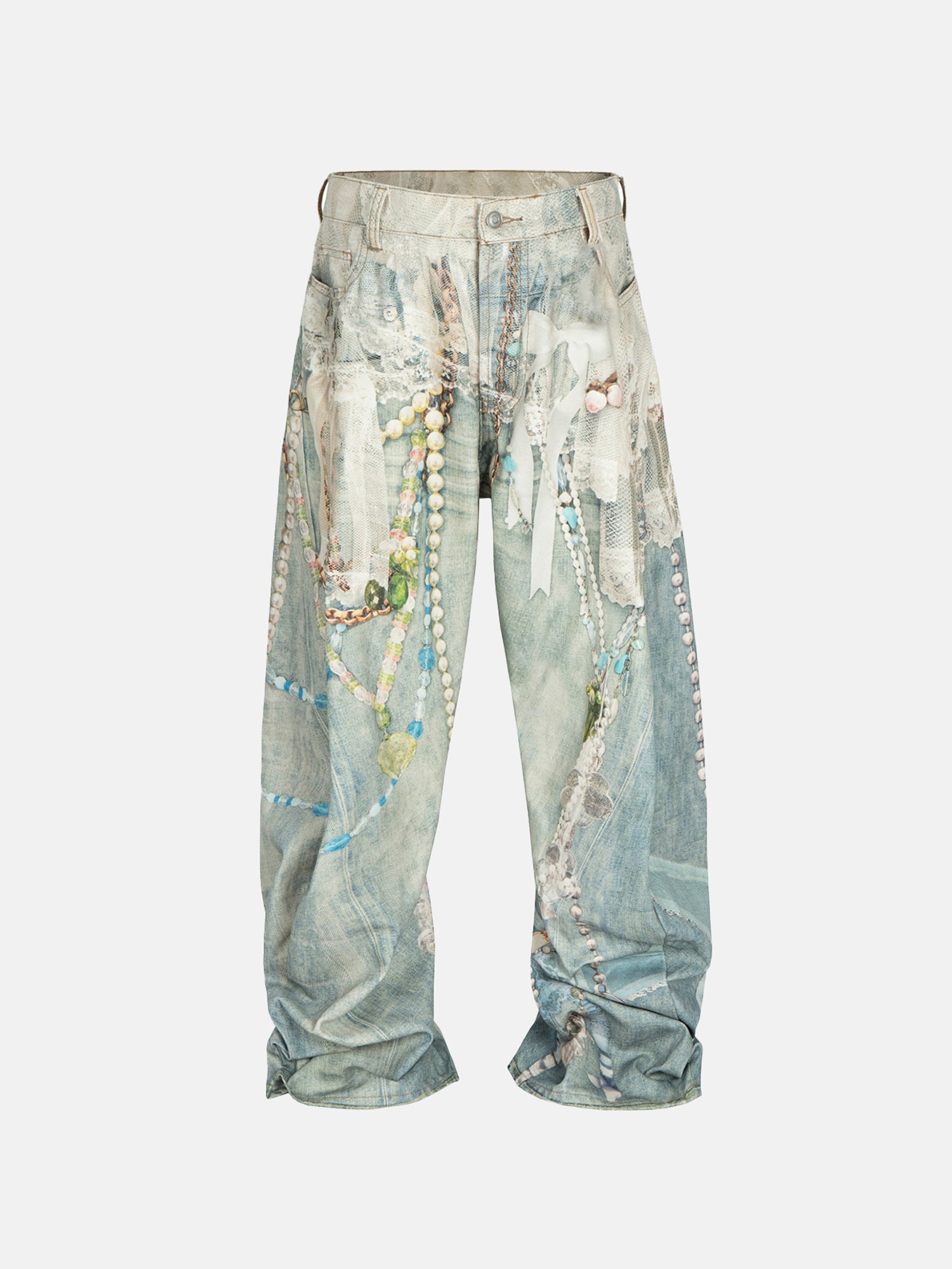 Weit geschnittene Hose mit Perlenmuster