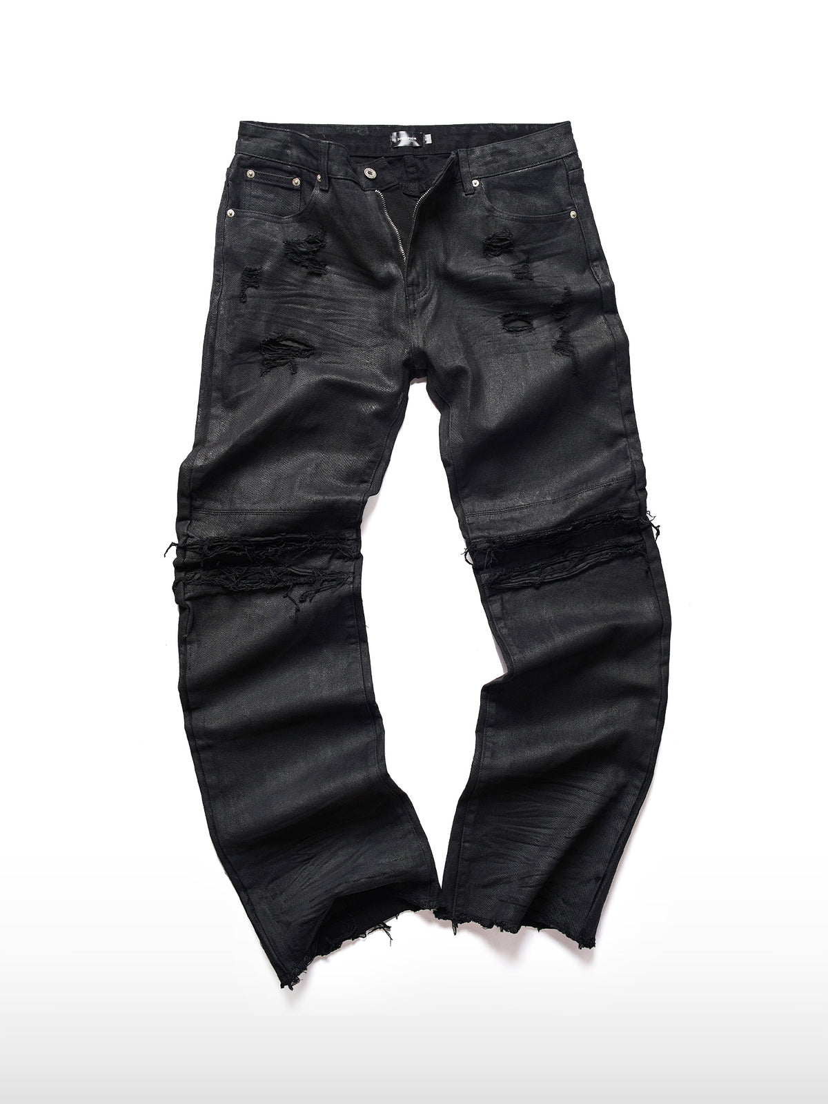 Jeans met kunstmatig aangebrachte slijtage en harslaag
