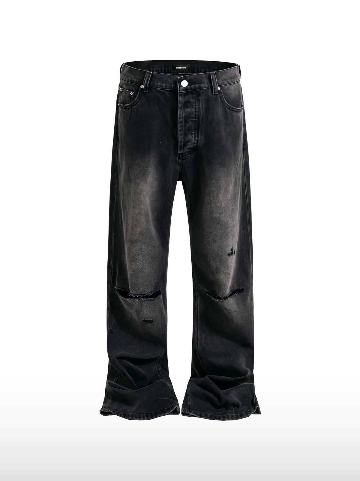 Zerrissene schwarze Schlagjeans